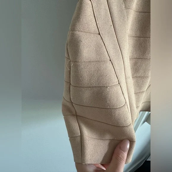 Bebe Off Shoulder Bandage Stretch Short Bodycon Mini Dress in Beige size… - Picture 4 of 8